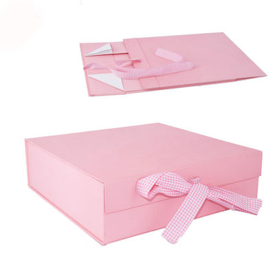 Scatola d'imballaggio pieghevole magnetica rosa di C1S C2S con la chiusura del nastro